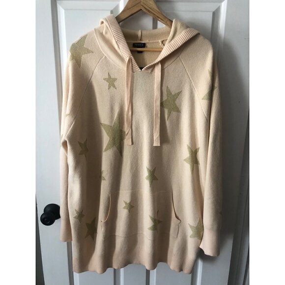 NWOT Woman's Plus Size Torrid Jacquard Pullover Hooded Sweater Ivory and Gold Si - Picture 6 of 12